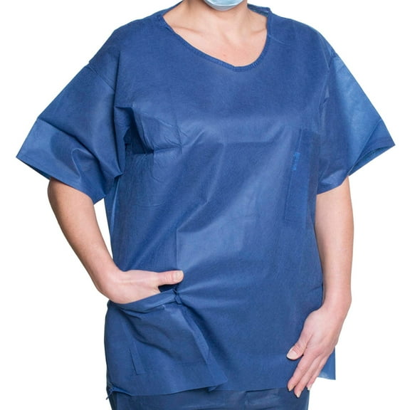 Dukal Disposable Polypropylene Scrub Shirt Dark Blue Medium 10 per Bag