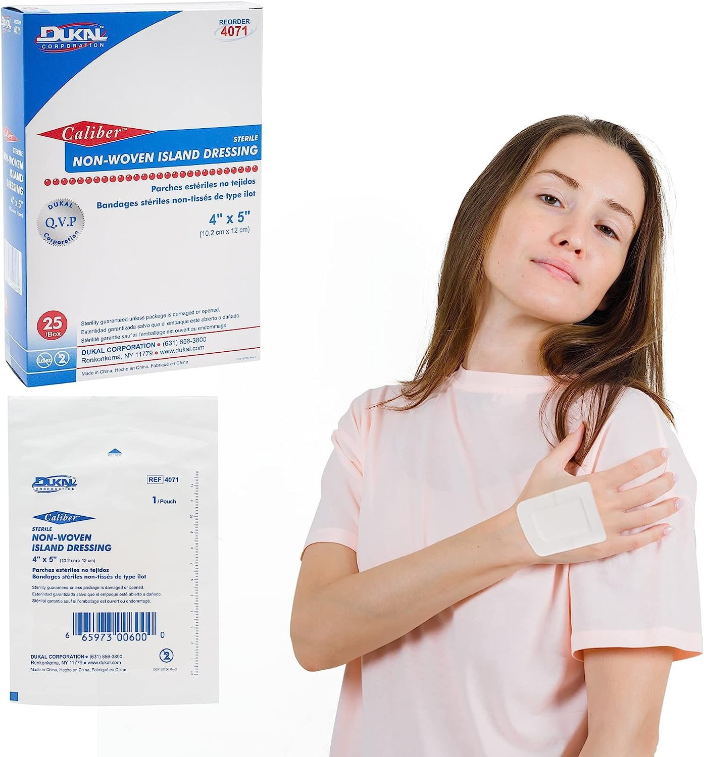 Dukal Island Dressing. Pack of 25 Adhesive Dressings 4" x 5" for Wound Protection. Sterile dressings with Non-Adherent Island pad. Single use.