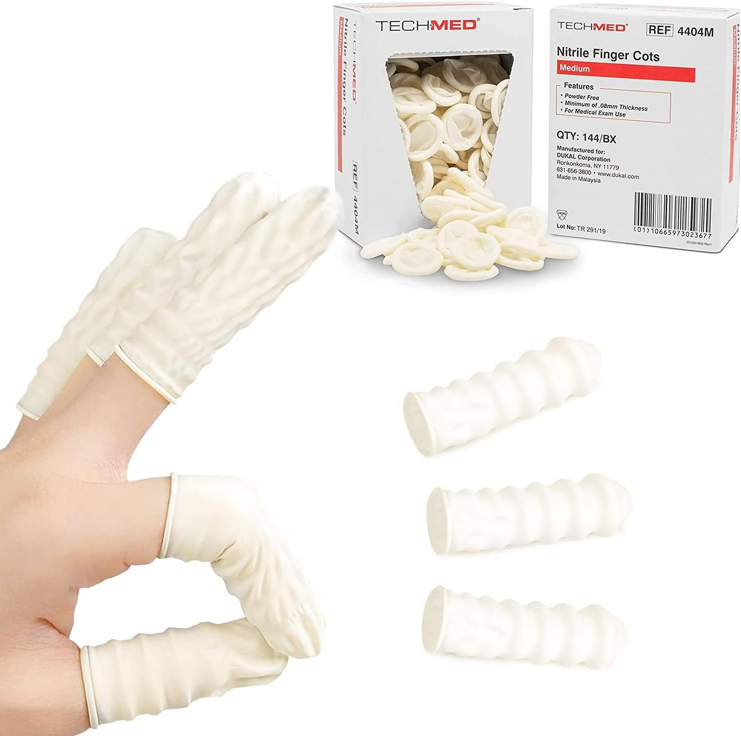 Dukal Nitrile Finger Cots. Box of 144 Prerolled Ribbed Finger Cots
