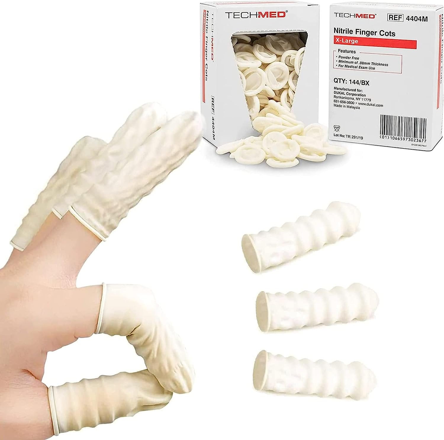 Dukal Nitrile Finger Cots. Box of 144 Prerolled Ribbed finger cots for