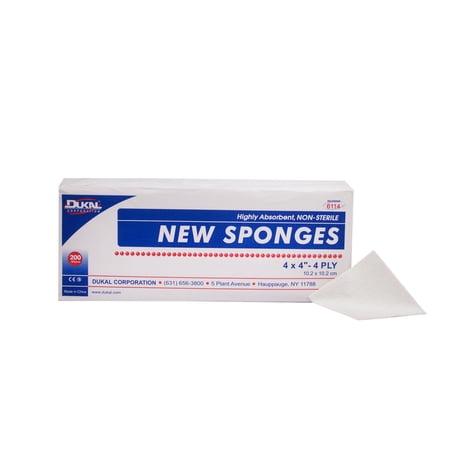 Dukal NonWoven Sponge, Polyester / Rayon 4-Ply 4 X 4 Inch Square NonSterile, Dukal, 6114 - Case of 2000