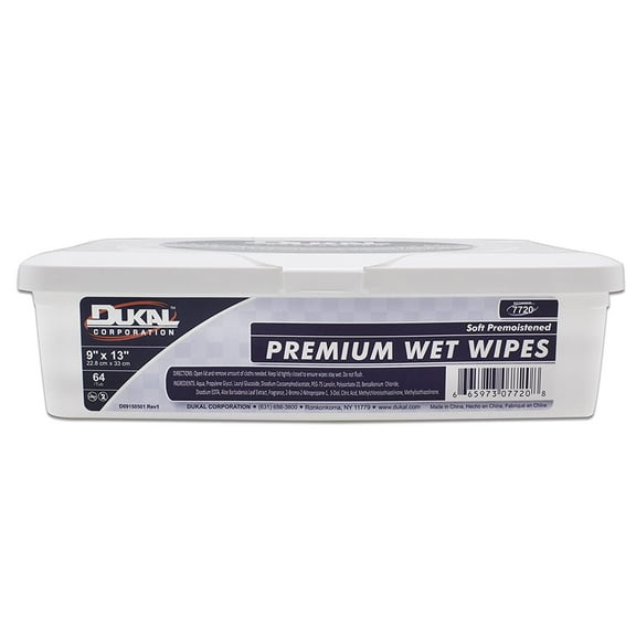 Dukal Premium Alcohol-Free Wet Wipes, Durable, 9 in x 13 in, 64 Count, 1 Pack