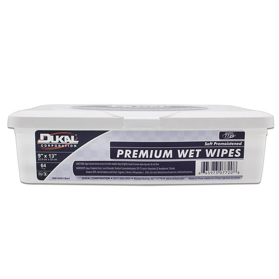 Dukal Premium Alcohol-Free Wet Wipes, Durable, 9 in x 13 in, 64 Count, 8 Packs, 512 Total