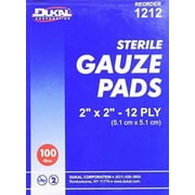 Dukal, Sterile Gauze Pads, 2" x 2", 12 Ply, 100 per Box White