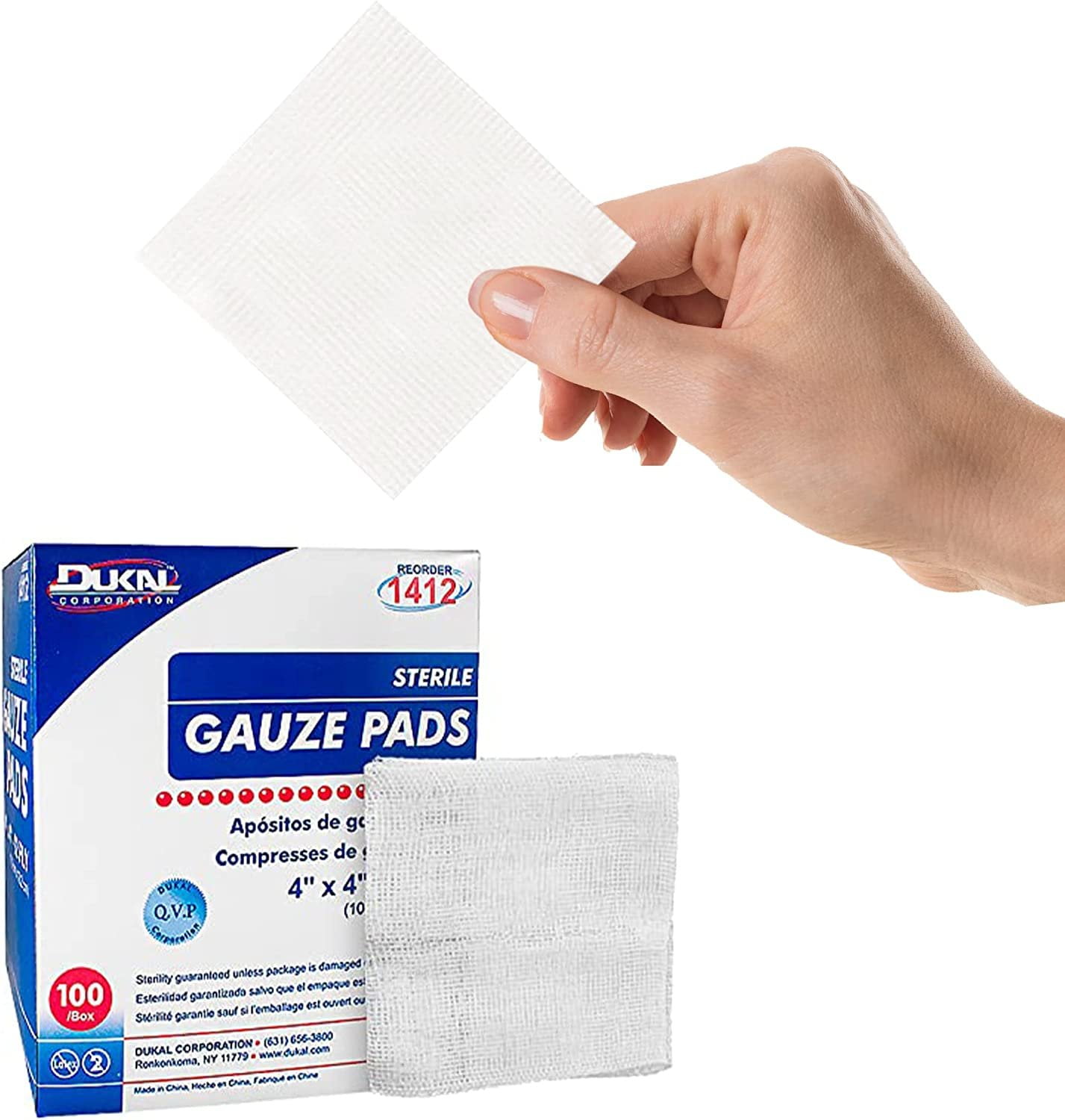 Dukal Sterile Woven Gauze Pads 4 x 4. Pack of 100 Disposable Cotton  Sponges. 100% Cotton 12-ply Pads for Wound Dressing, Cleaning, Prepping, or  Packing, 1412 