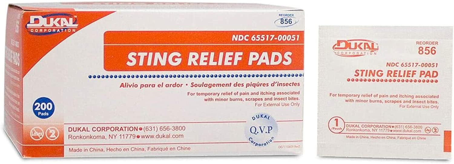 Dukal Sting Relief Pads. Case of 200 Anesthetic Pads for Burns, Scrapes