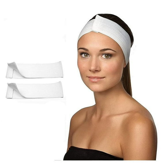 Dukal Stretch Headbands, Pack of 48 – Disposable Spa Headbands with Hook & Loop Closur, White