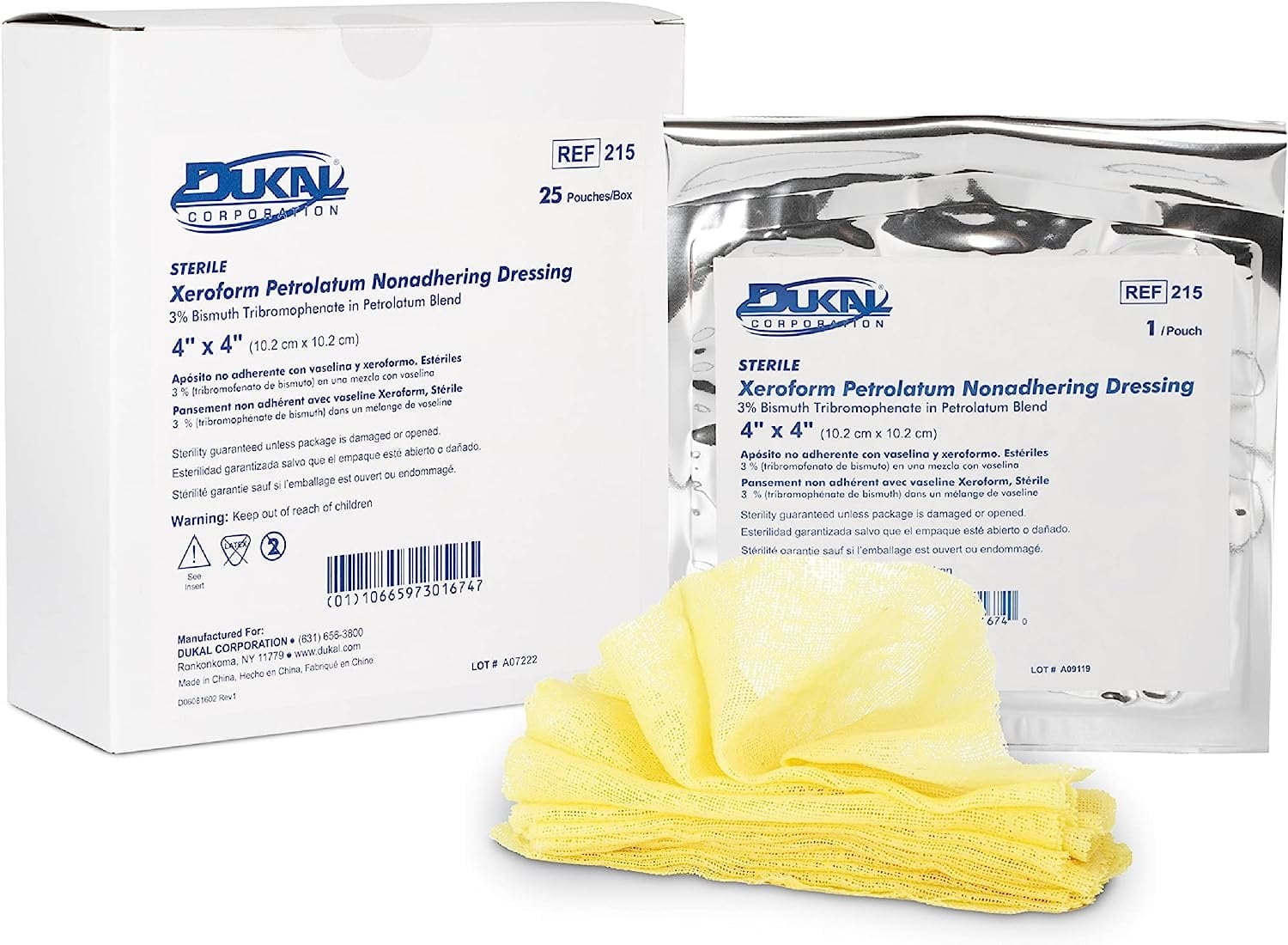 Dukal Xeroform Petrolatum Dressings, 4" x 4", Box of 25 | Non-Adherent & Soothing Wound Care