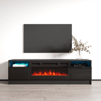 Duke 01 BL-EF Fireplace TV Stand for TVs up to 70", Modern High Gloss 63" Entertainment Center, Electric Fireplace TV Media Console with Storage Cabinets and LED Lights