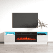 Duke 01 BL-EF Fireplace TV Stand for TVs up to 70, Modern High Gloss 63 Entertainment Center, Electric Fireplace TV Media Console with Storage Cabinets and LED Lights