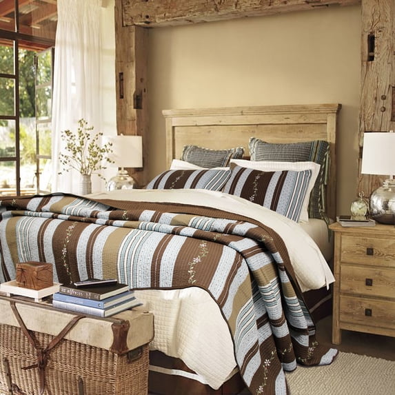 Duke Brown 100% Hypoallergenic cotton Stripe 3 piece Quilt Set Bedroom Quilt Bedding Full/Queen size