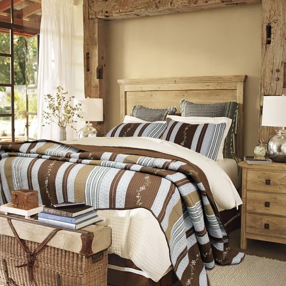 Duke Brown 100% Hypoallergenic cotton Stripe 3 piece Quilt Set Bedroom Quilt Bedding Full/Queen size