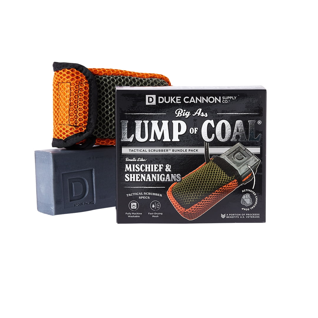 Duke Cannon Lump Of Coal Activated Charcoal Soap with High Caliber Lather Tactical Scrubber Bundle