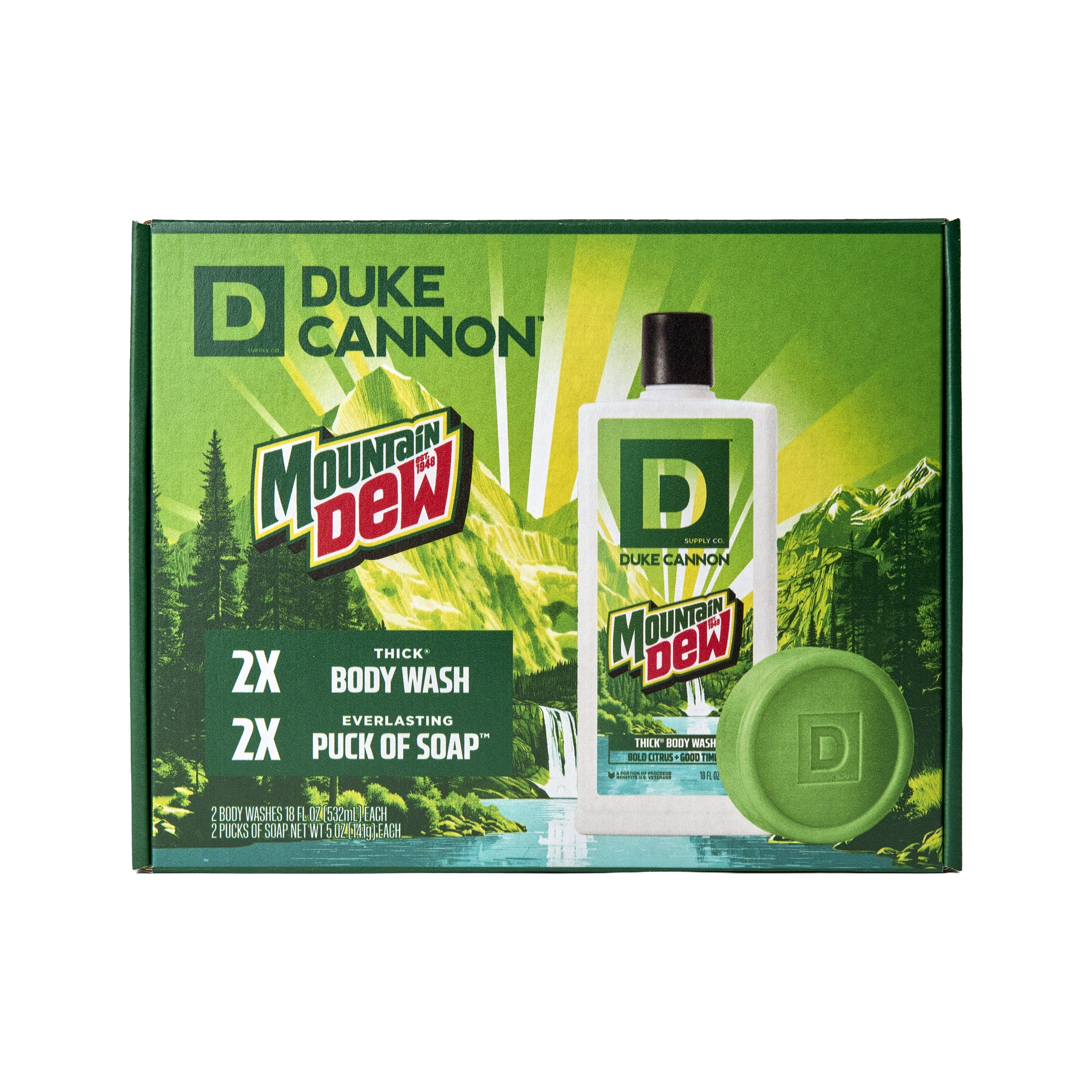 Duke Cannon Mountain Dew Scented Men's Body Wash and Soap Pucks Gift Set, 4 Pieces