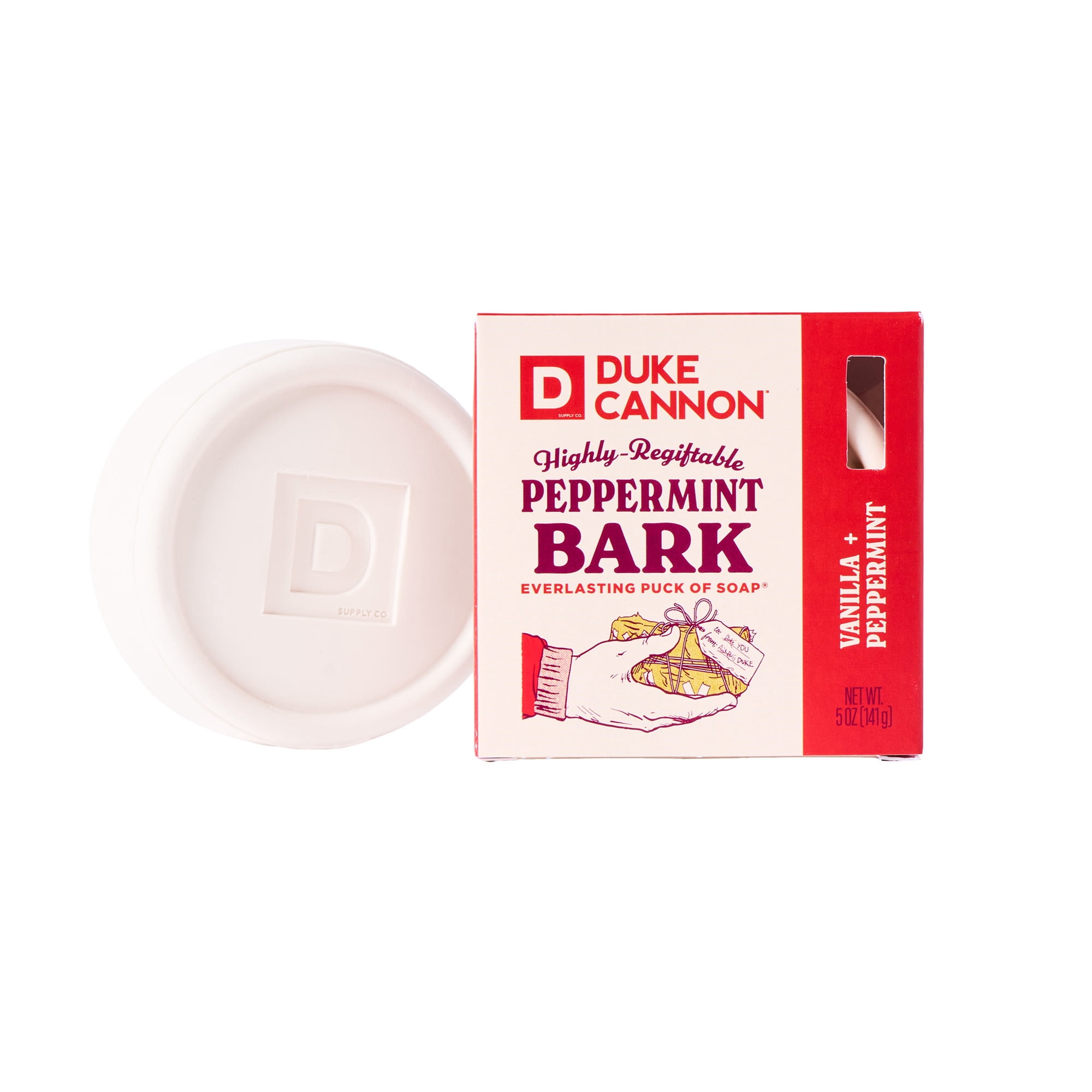 Duke Cannon Holiday Peppermint Bark Everlasting Men's Puck Soap, 5 oz