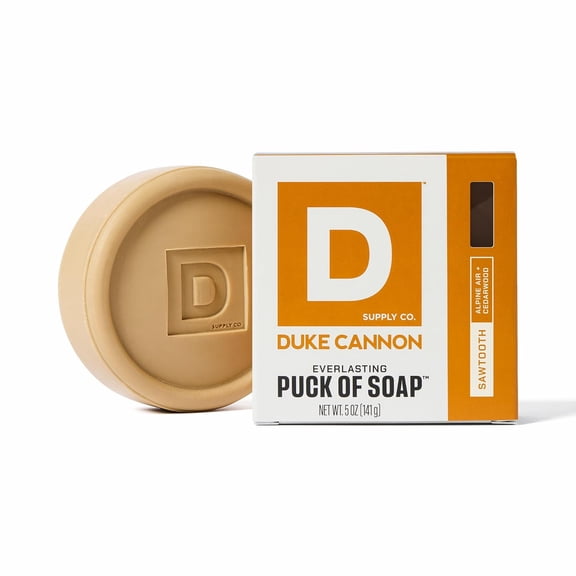 Duke Cannon Supply Co. Bar Soap Puck - Men's Rounded Bar Soap with Masculine Scents - Disc-Shaped Mens Soap - Hydrating & Deep Cleaning - All Skin Types - Sawtooth, 5 oz