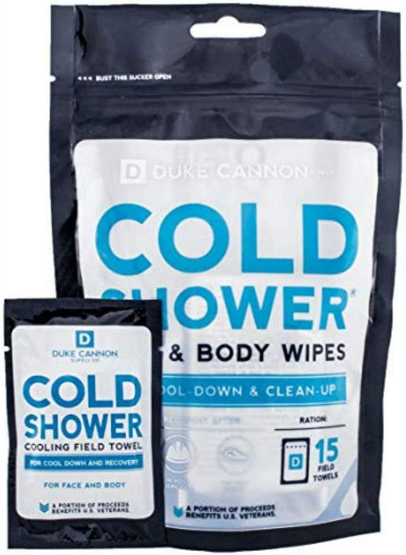 Duke Cannon Supply Co. Cold Shower Cooling Field Towel and Body Wipes, Pack  of 15 - Individually Wrapped Cooling Towelettes for Face, Hands and Body