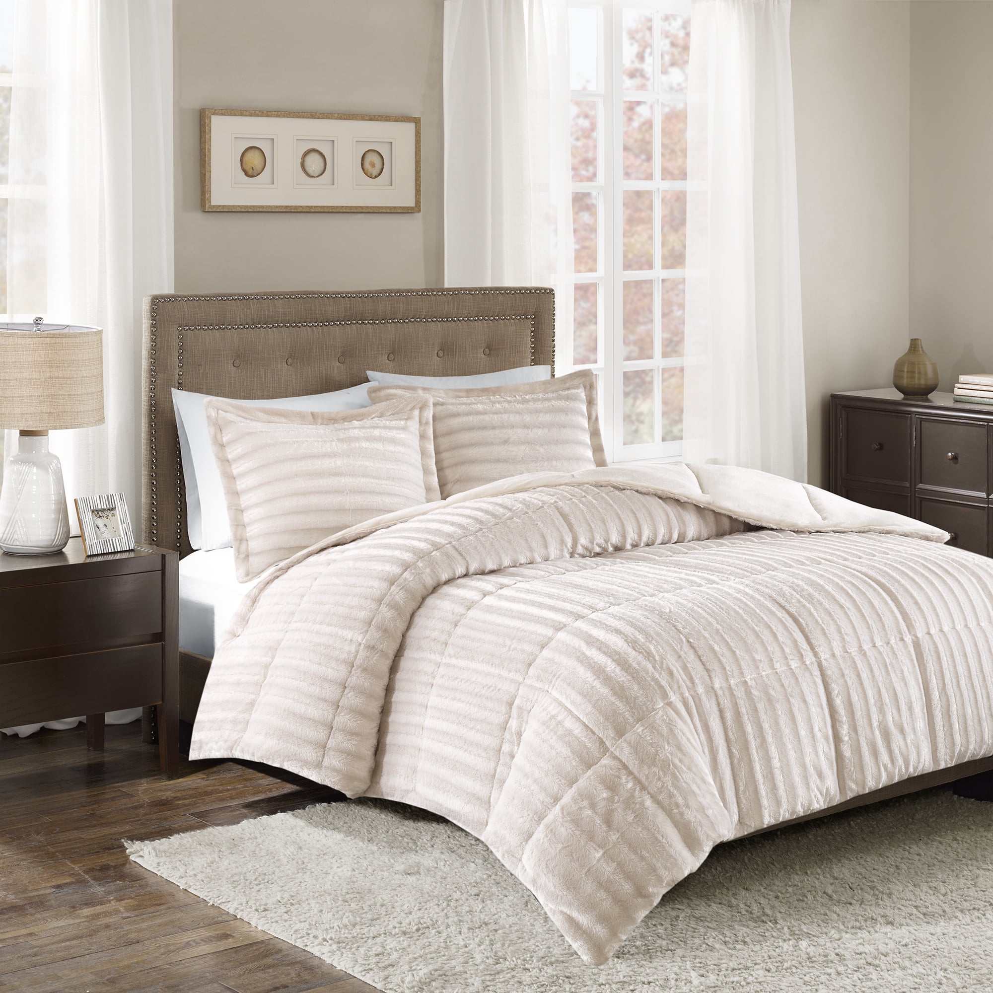 Champagne Full Faux Fur 3-Piece Comforter Set