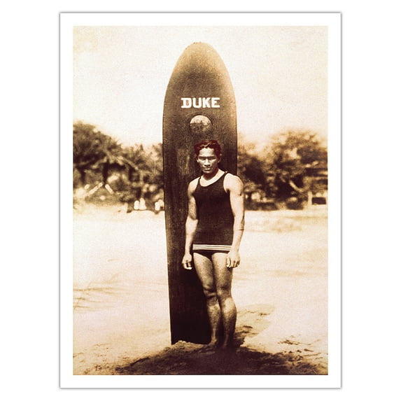 Duke Kahanamoku - Famous Hawaiian Surfer and Olympic Gold Medalist - Vintage B&W Historical Photograph c.1915 - Bamboo Fine Art 290gsm Paper Print (Unframed) 24x32in