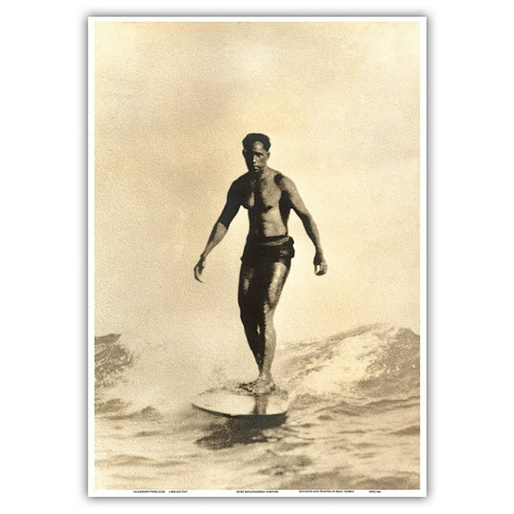 Duke Kahanamoku - Hawaiian Surfing - Vintage Sepia Toned Photograph by Frank S. Warren c.1930s - Master Art Print 10in x 14in
