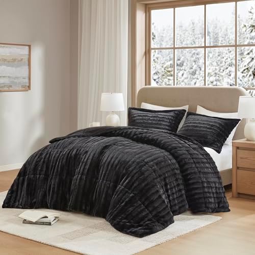 Duke Luxe Faux Fur Reversible Comforter Set, Soft Plush Reverse, Modern ...