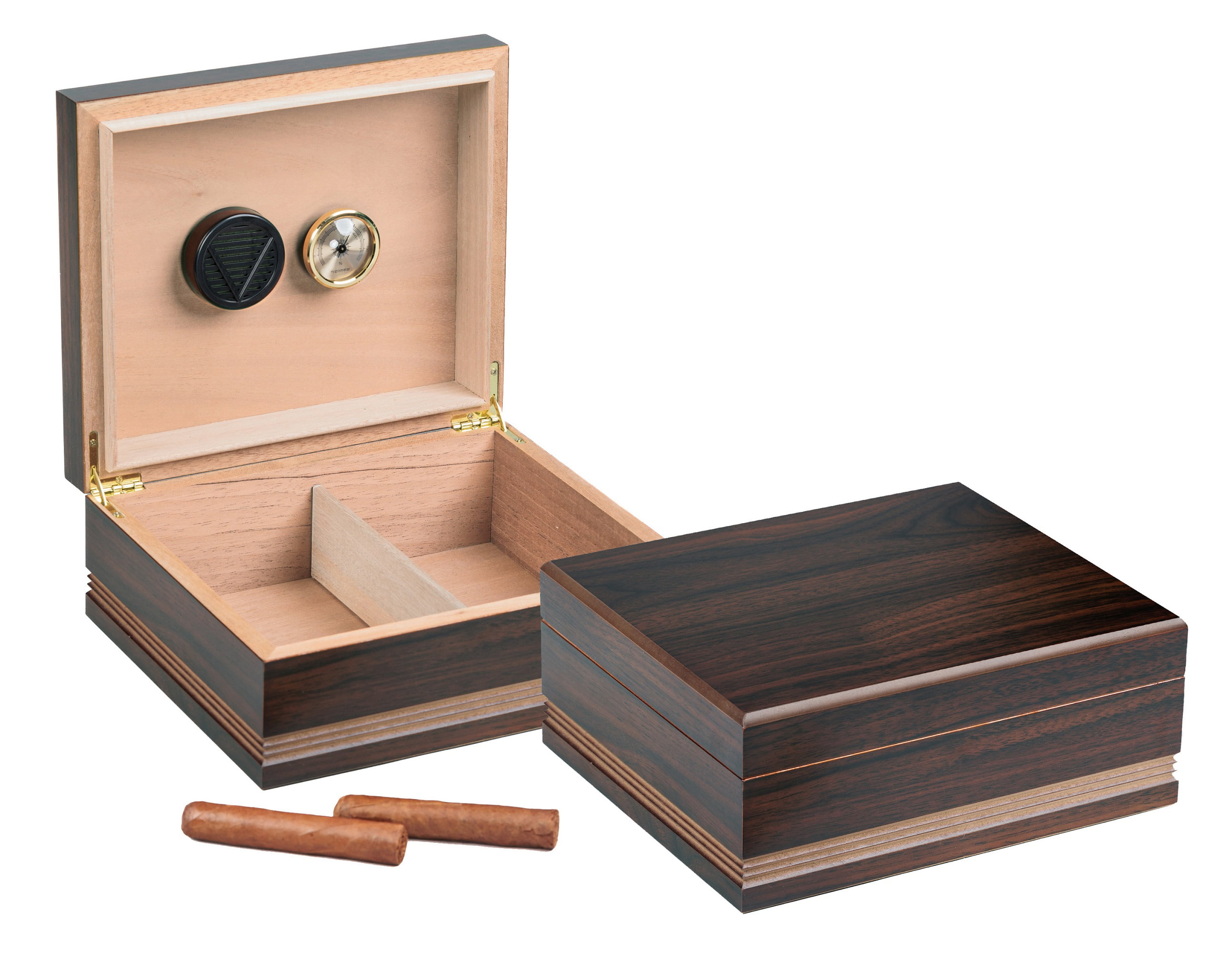 Duke Routed Edge Design Cigar Humidor - Rich Almond Finish - Capacity: 25 to 50
