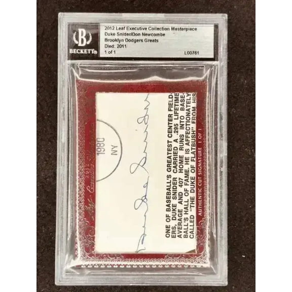 Duke Snider and Don Newcombe 2012 Leaf Masterpiece Cut Signature certified autograph card 1/1 JSA Dodgers