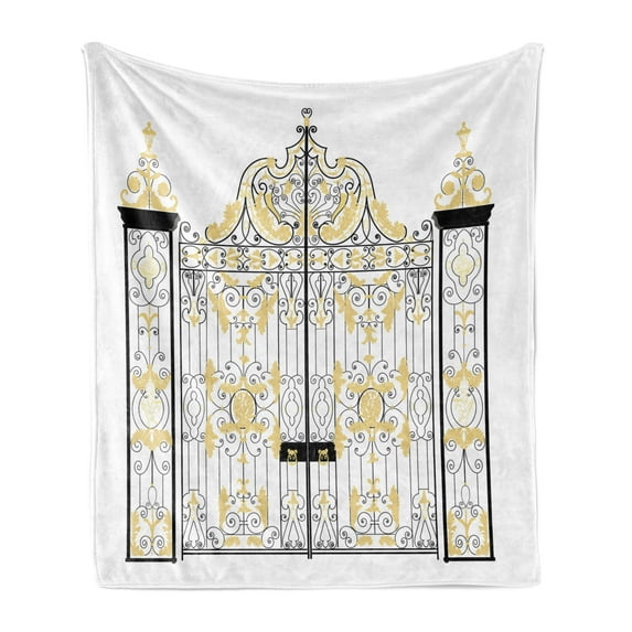 Duke Soft Flannel Fleece Throw Blanket, Kensington Palace Door Royal Family Duchess of Cambridge, Cozy Plush for Indoor and Outdoor Use, 50" x 60", Grey Yellow, by Ambesonne