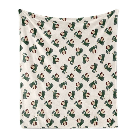 Duke Soft Flannel Fleece Throw Blanket, Monarch of Britain Prince Charming with Lipstick Knight of Love, Cozy Plush for Indoor and Outdoor Use, 50" x 70", Ivory Hunter Green, by Ambesonne