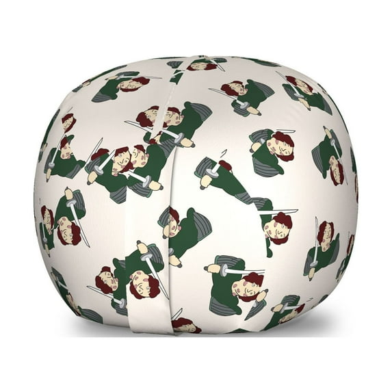 Duke Storage Toy Bag Chair, Monarch of Britain Prince Charming with Lipstick Knight of Love, Stuffed Animal Organizer Washable Bag, Small Size, Ivory Hunter Green, by Ambesonne