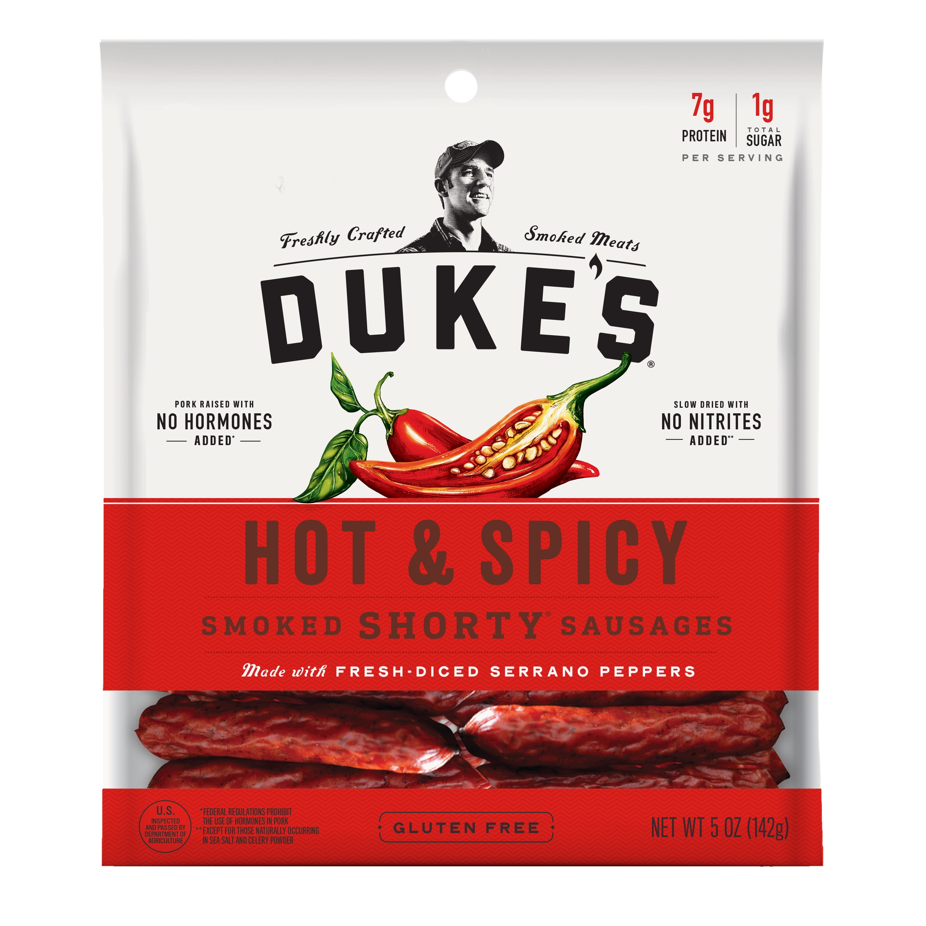 Duke's Smoked Shorty Sausages, Hot & Spicy, 5 Oz (Pack of 8)