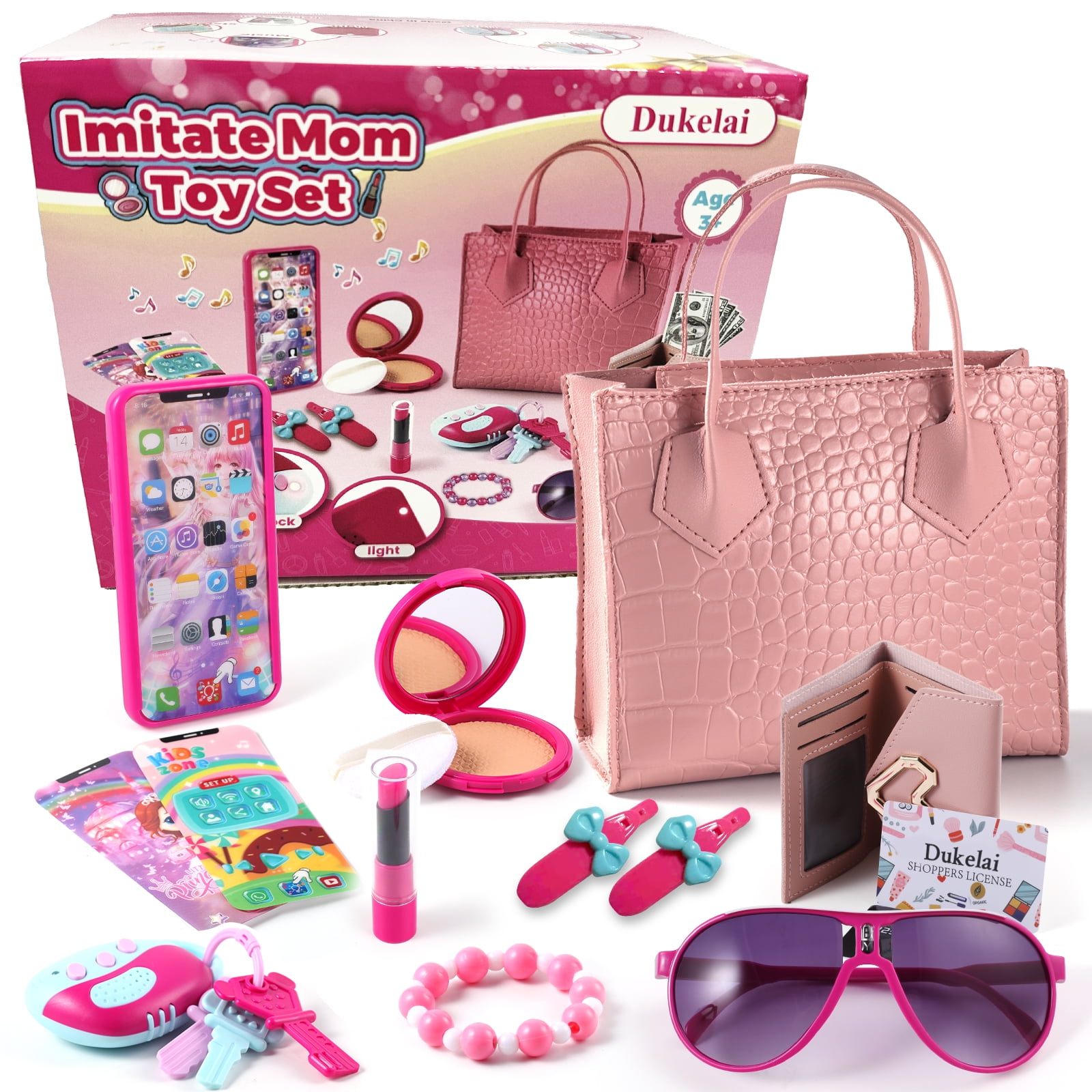 Dukelai Toddler Girl Toys Little Girls Purse for Pretend Play My First Purse Set Includes Handbag Play Makeup Phone Credit Card Kids Toys for Age 2 3 4 5 6 Girls Pink Walmart Business Supplies
