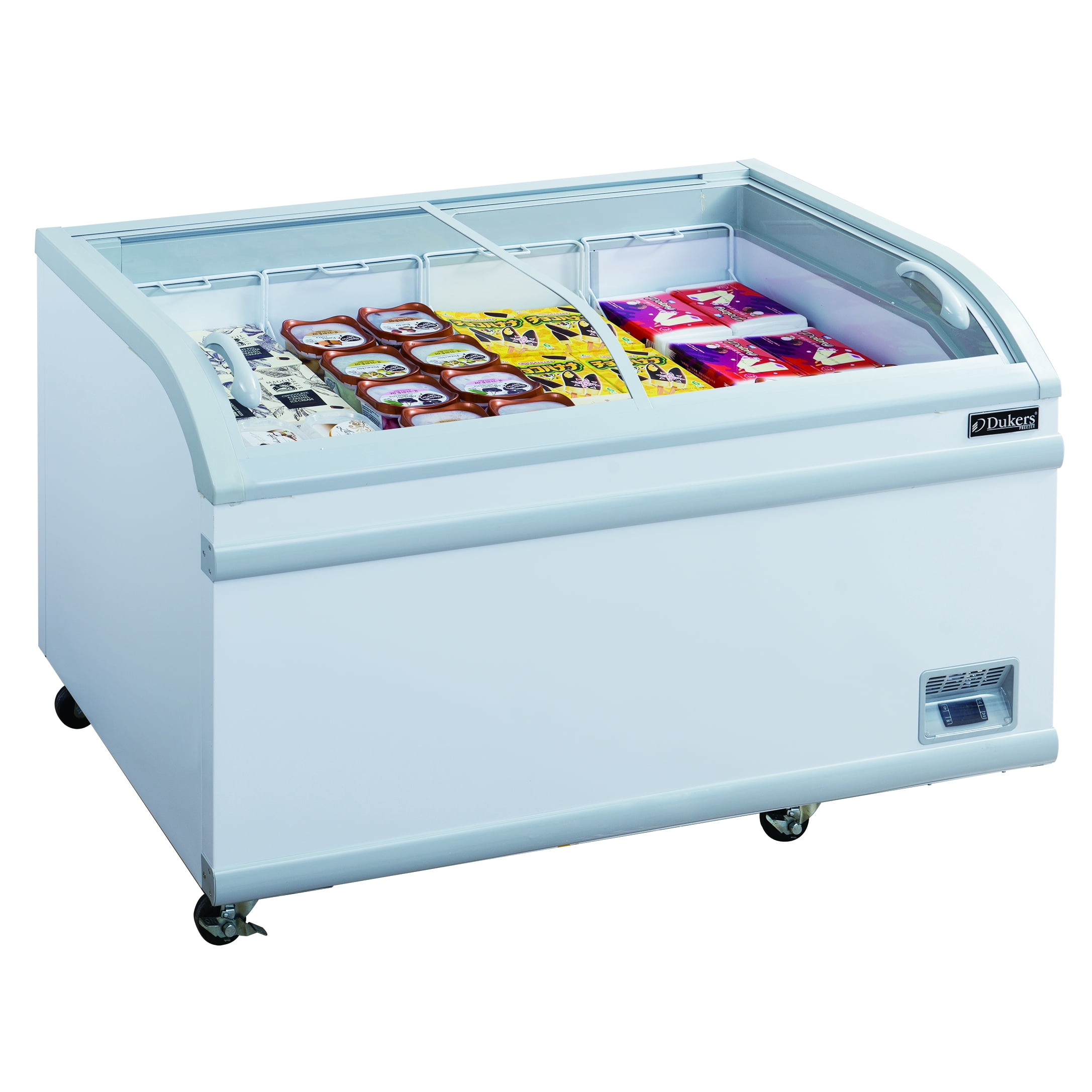 Dukers WD-500Y White Commercial Chest Freezer with UV-Filtered Glass
