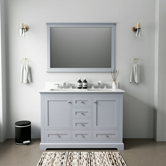 Dukes 48 in. W Dark Grey Double Bath Vanity, Cultured Marble Top, and 46 in. Mirror
