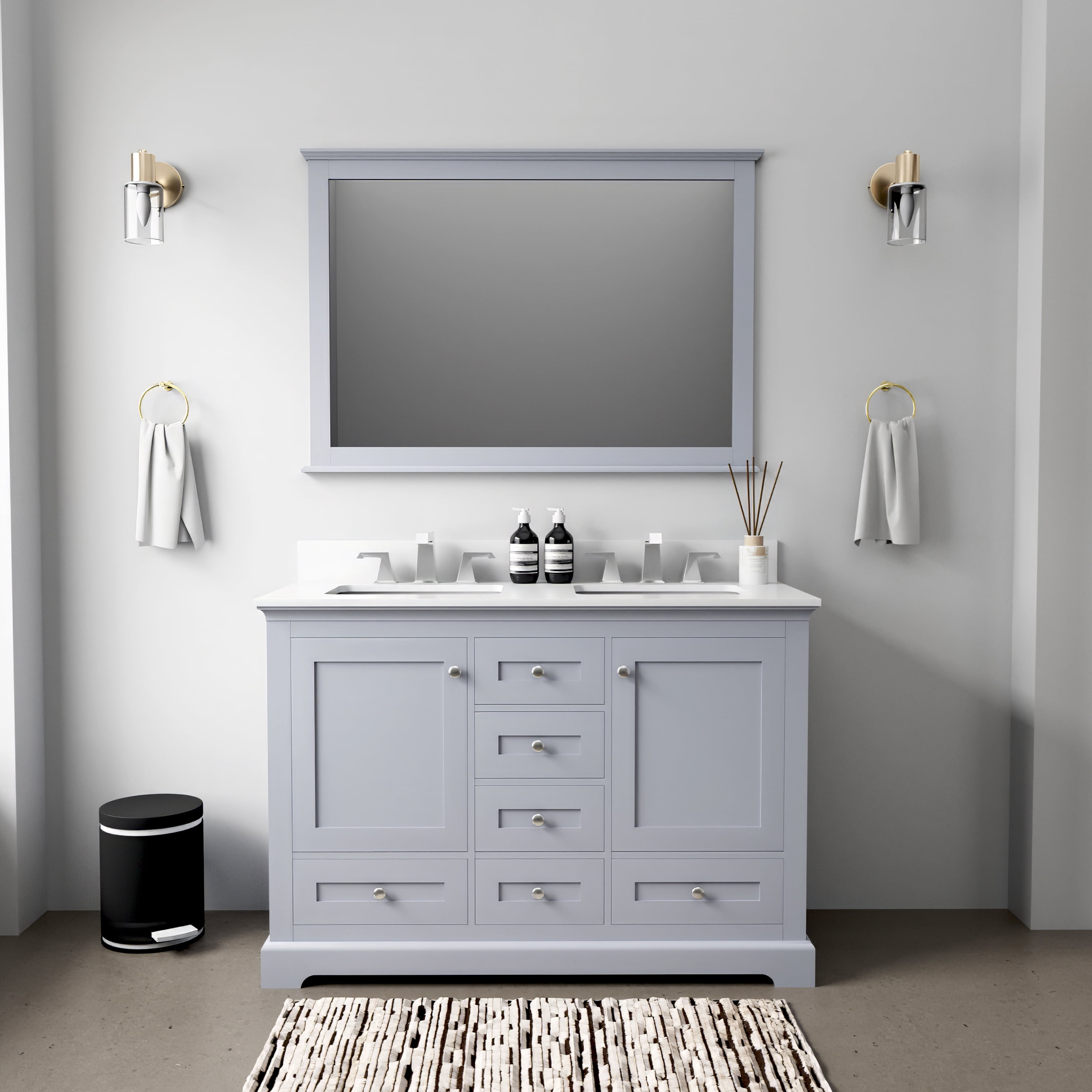 Dukes 48 in. W Dark Grey Double Bath Vanity, White Quartz Top, and 46 ...