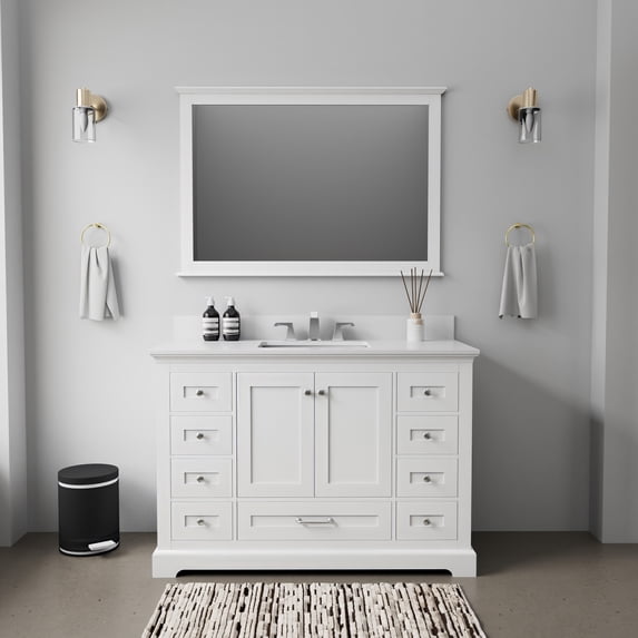 Dukes 48 in. W x 22 in. D White Single Bath Vanity, Cultured Marble Top, and 46 in. Mirror