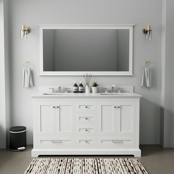 Dukes 60 in. W x 22 in. D White Double Bath Vanity, Cultured Marble Top, and Faucet Set