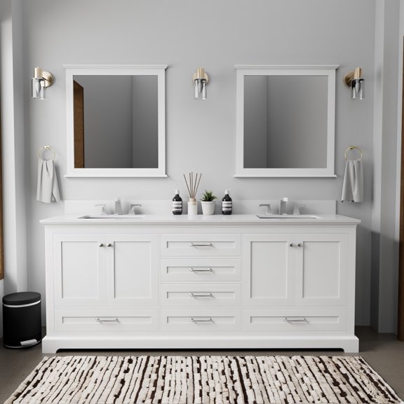 Dukes 80 in. W x 22 in. D White Double Bath Vanity, White Quartz Top, and 30 in. Mirrors
