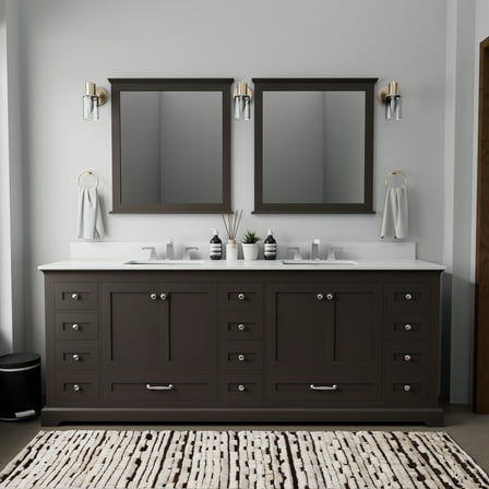 Dukes 84 in. W x 22 in. D Espresso Double Bath Vanity, Cultured Marble Top, and Faucet Set