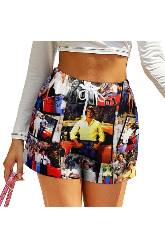 Dukes-of-Hazzard Shorts Womens Summer Beach Boardshort Drawstrng Elastic Waist Print Casual Loose Shorts with Pockets XL