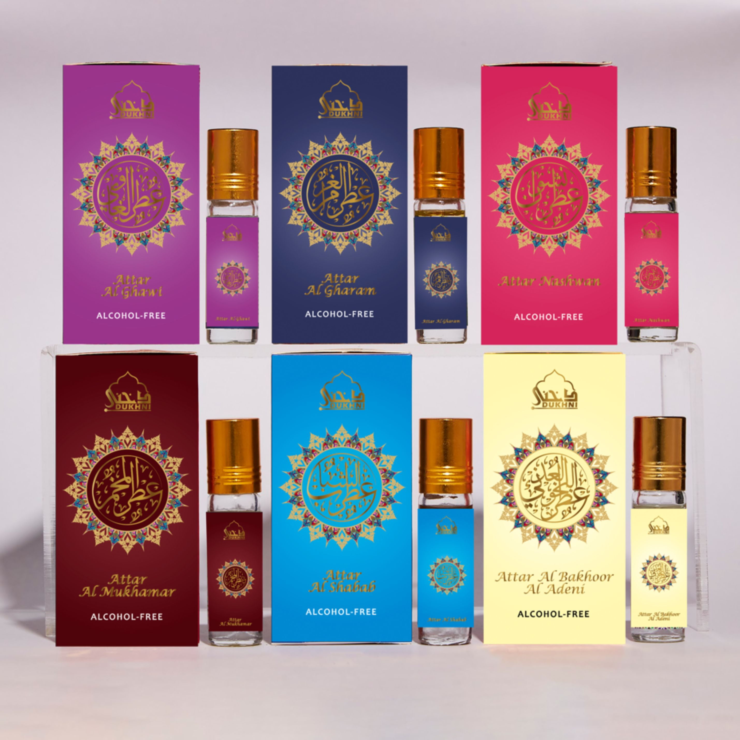 Dukhni Yemeni Attar Oil Set Arabian Perfume Oils, 6 Assorted scents x 6ml, Mini roll ons, Arabic Oud Fragrance Oil, Authentic, Alcohol Free, Vegan, Collection Set for Gifting…