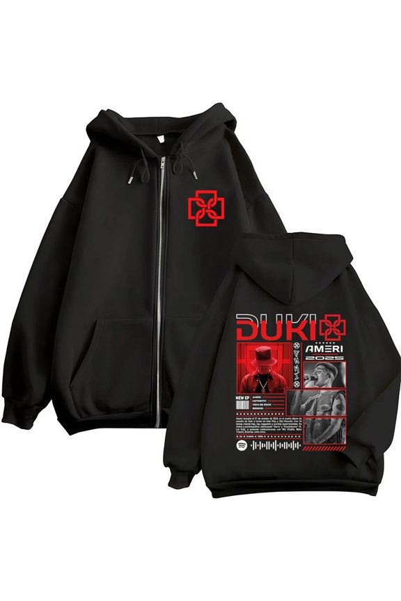 Duki Ameri World Tour 2025 Zip Up Hoodie Fleece Lined Unisex Hip Hop Oversized Sweatshirt Casual Streetwear