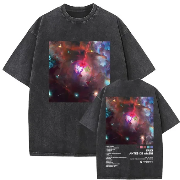 Duki Antes De Ameri Merch Unisex Hip Hop Oversized Washed Vintage Short Sleeve Graphic T-Shirt