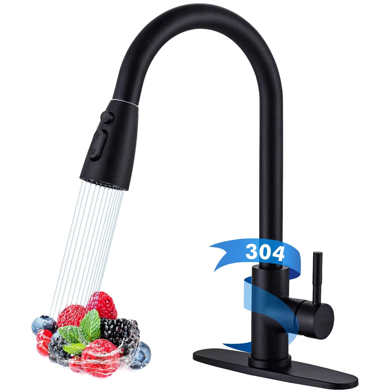 DukLik Kitchen Faucets with Pull Down Sprayer, Brushed Nickel Lead-Free Single Handle High Arc Stainless Steel Faucet for Sink RV Black
