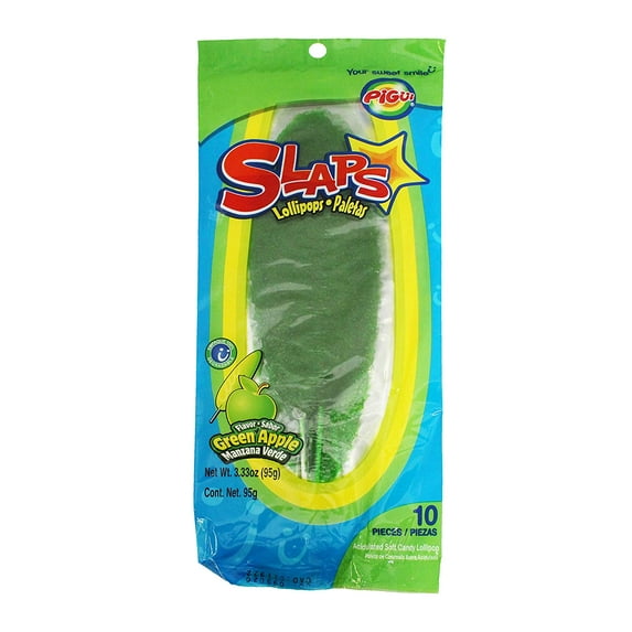 Dulces Pigui Slaps Green Apple Flavor Paletas Mexican Candy (20 Lollipops)