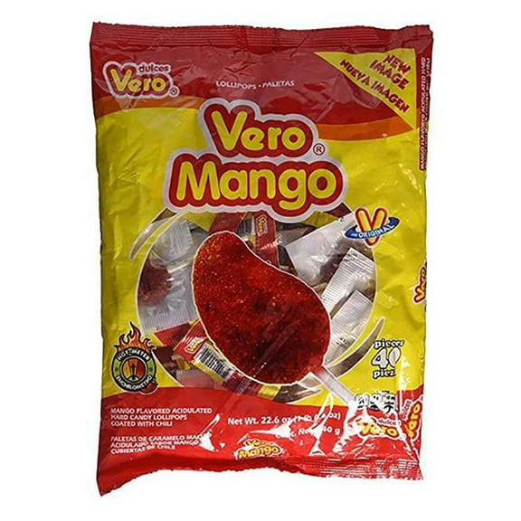 Dulces Vero Vero Mango Paletas Sabor Fresa Con Chile Mexican Hard Candy Chili Pops 40 Pc