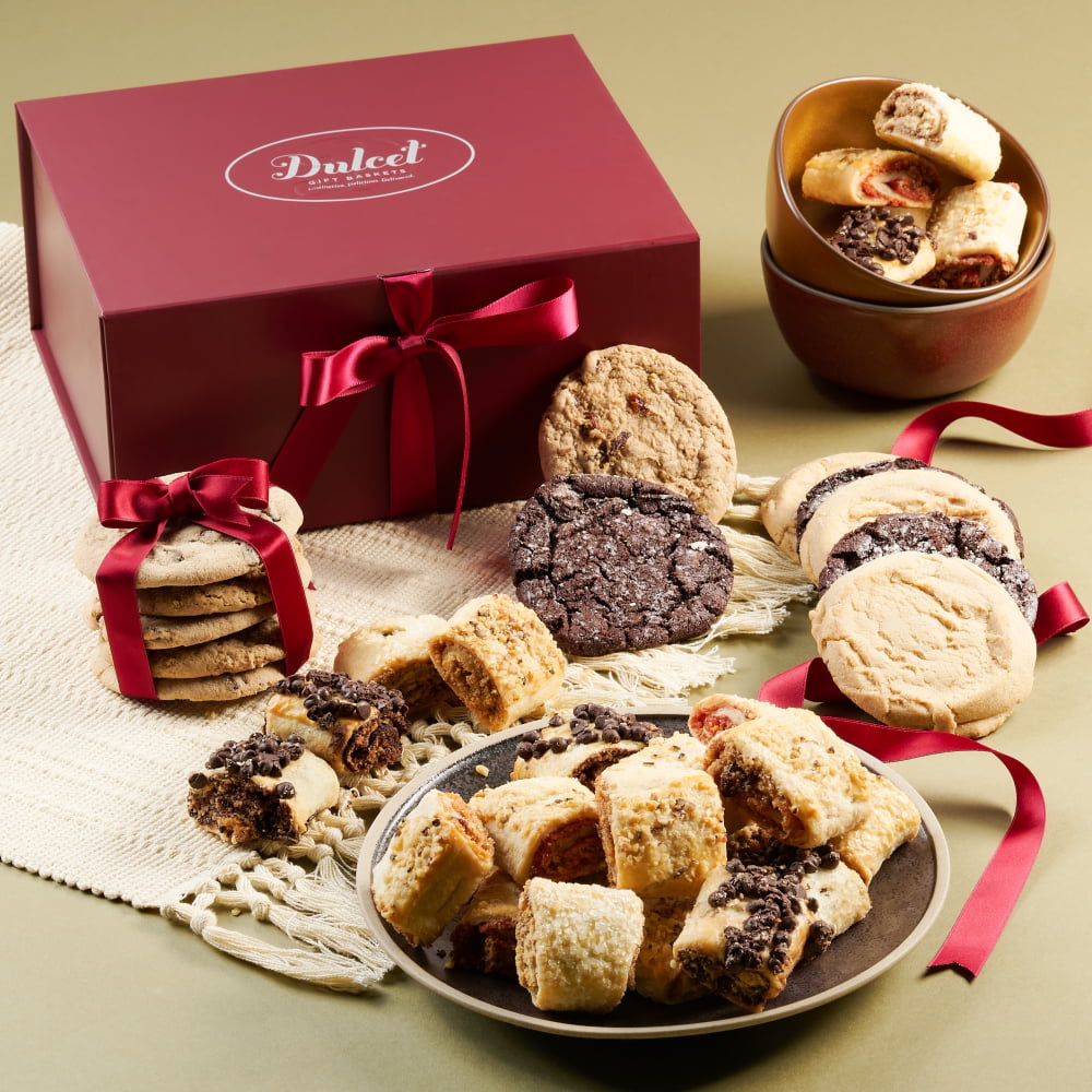 Dulcet Dessert Gift Basket - Cookies Variety Pack of 4 Flavors and Rugelach- Perfect gift baskets for Birthday Gift, wedding gift & Special Occasions