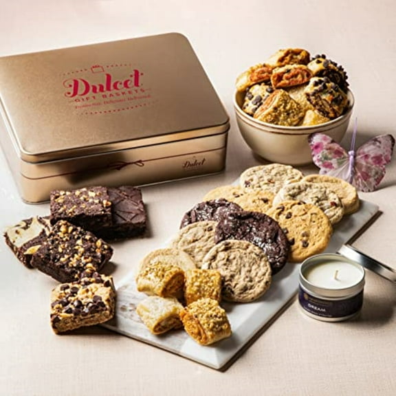 Dulcet Gift Basket ‘Classic Tin Treats Within’ Gift Box Featuring a Variety of Brownies and Cookies