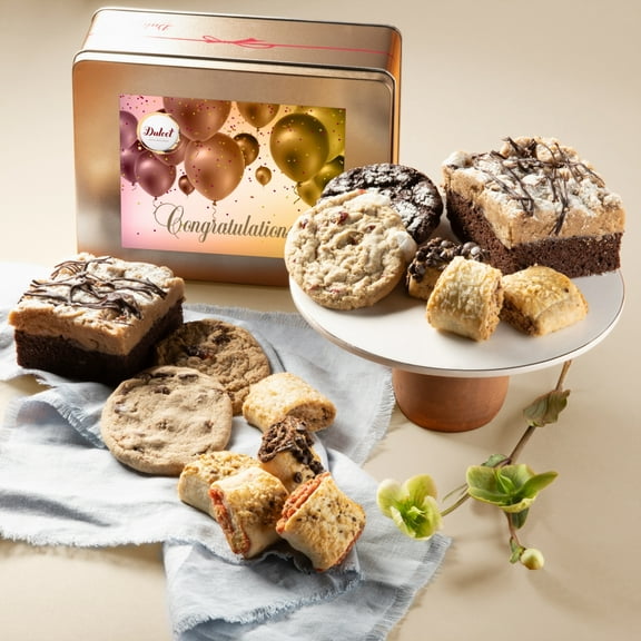 Dulcet Gift Basket Congratulations Classic Old Fashioned Gift Tin Box Gourmet Treats