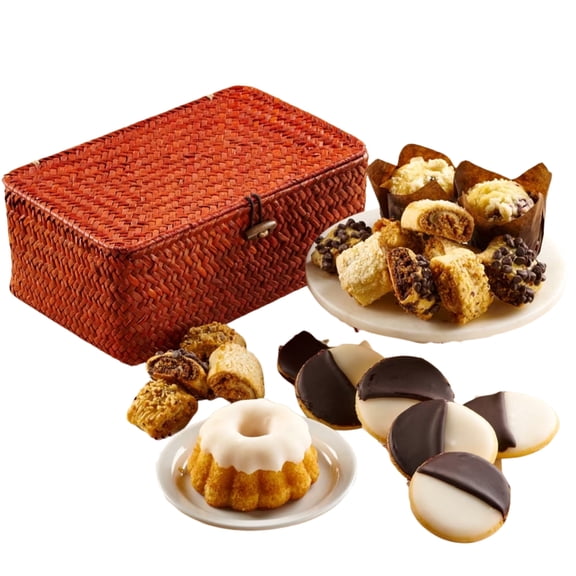Dulcet Gift Baskets Bakery & Sympathy Gift Basket with Black & White Cookies, Muffins & Rugelach Food Gift for Friends, Family & Loved Ones
